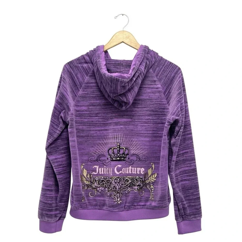 Juicy Couture Dewberry Purple Bling Velour Crown Crest Zip Hoodie Y2K Vintage L